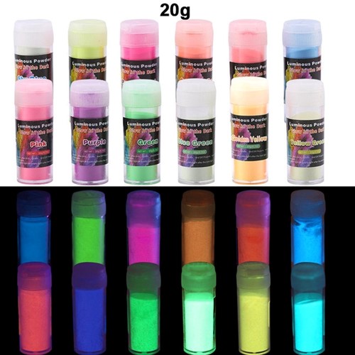 Luminous poeder Glow in the Dark Pigment 20gr BLUE blauw Poeder Kleurstof voor Epoxy Resin, Nagels, Decoratie, Makeup,Schilderen