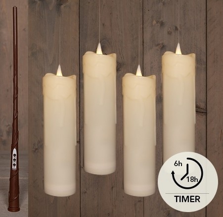 Actie LEDkaarsen Anna's Collection Ivory Floating Candle Magic met Timer candle Drip SET 4 LED MET TIMER INCLUSIEF TOVERSTOK, DRAAD EN HAKEN 4 STUKS 