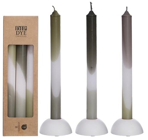 Kaarsen Olive - Salie Dip Dye taper candle h.24 set 3 25mm diameter