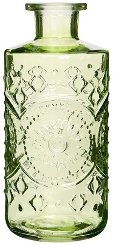 Gekleurd glazen fles Berlin Soft Green  / stuk Grotere fles ook voor olielamp bottle Ø9cm  h. 21 cm