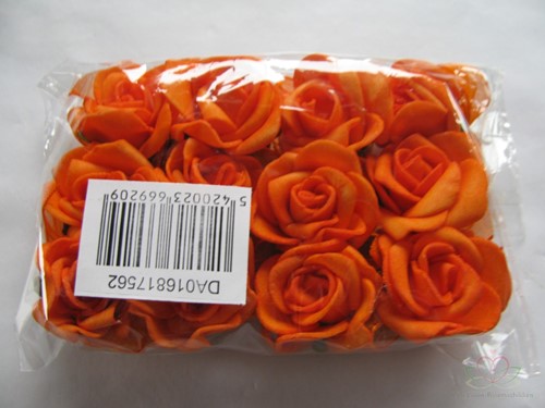 Mini foam roos 2 cm. Oranje zelfklevend /pak Mini foam roos
