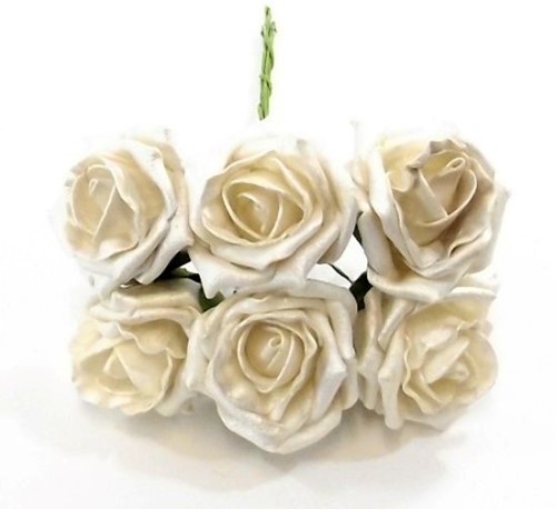 foam roos Princess Kleurvast Pearl WHITE Creme 6 cm. BUNDEL 6 foamrozen
