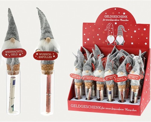 Reageerbuis met Santa Wensglas voor bv geldgeschenk Kerstman, ca. 15*2cm glas/PET / ST leuk cadeautje uit assortie