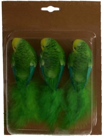 Prachtige Vogeltjes op clip 5.5x4.5x17cm 3pc  GROEN parkietachtige vogeltjes