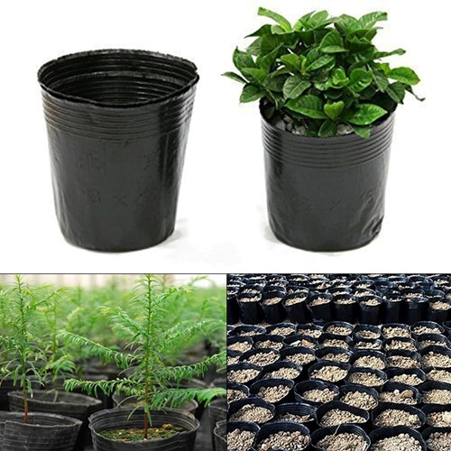 Zwarte plastic opkweekzakjes 8*8cm. Pak +/-100 flexibele potjes