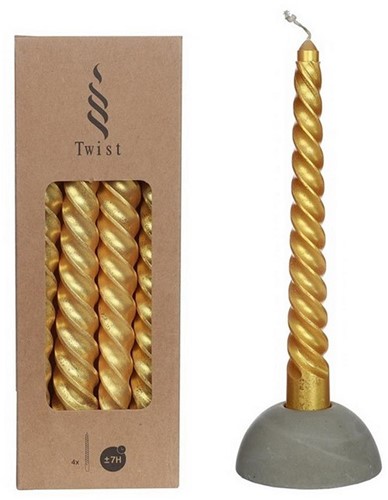 Kaarsen Twist h.19 Ø2,2 cm gold metallic set 4  Twist candle 22mm