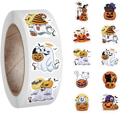 500 Stickers Labels Rol Halloween Spookie Spookjes 10 verschillende soorten rol etiketten