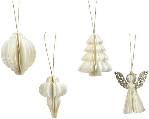 Actie Hanger Kerst Honeycomb hanger 6 cm Wit Per 4 stuks Decoratie voor Kerst of Winter bloemschikken en decoreren kerstboom