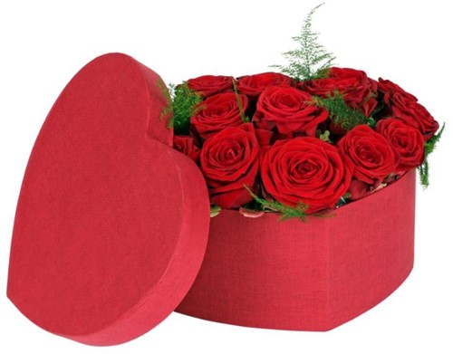 Bloemendoos Fabric hartdoos karton 15x19xH10cm rood rode bloemendoos hartvorm