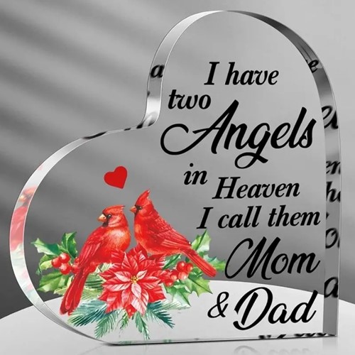 Hart van Epoxy met vogels I have 2 Angels in Heaven, Mom and Dad 10*1 cm Gift, geschenk, cadeau, herinnering