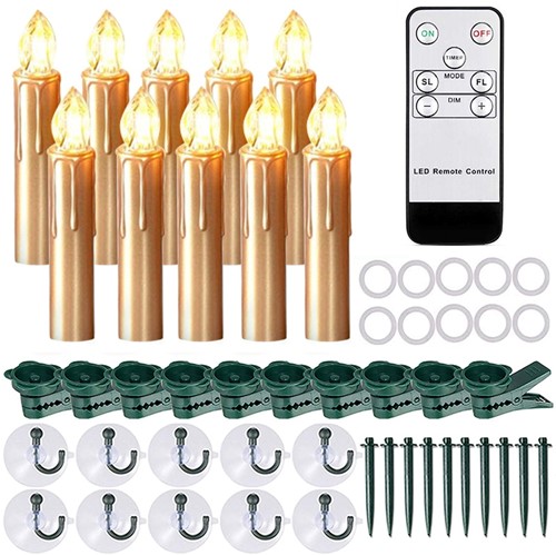 LEDkaarsen 10 st met afstandsbediening en timer Gold de Luxe voor binnen en buiten, boom,  tuin of raam