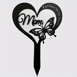 Grafdecoratie Herdenkingsplaatje hart en vlinder Forever in our hearts Mom op steker