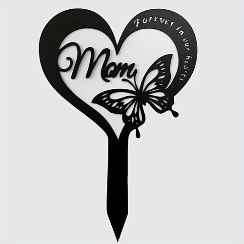 Grafdecoratie Herdenkingsplaatje hart en vlinder Forever in our hearts Mom op steker