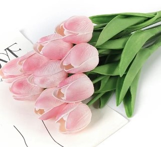 Actie Tulp Tulpen 33cm bundel kleur Roze blos / Bundel +/-10st Tulpen Real Touch Foam