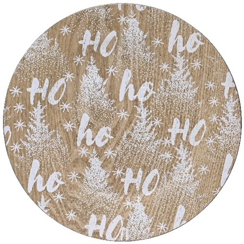 Onderbord Houtlook met Wit Winter Ho ho ho Onderbord – 33 cm Rond – Decoratief Tafelaccessoire