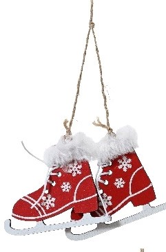 Hanger Houten Schaatsen Rood +/- 8cm / st Houten figuurtjes voor bloemschikken en kerstboom