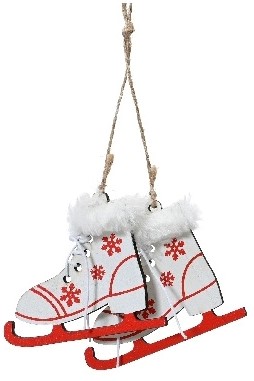 Hanger Houten Schaatsen Wit +/- 8cm / st Houten figuurtjes voor bloemschikken en kerstboom