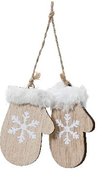 Hanger Houten Wanten Naturel met wit / st Houten figuurtjes voor bloemschikken en kerstboom