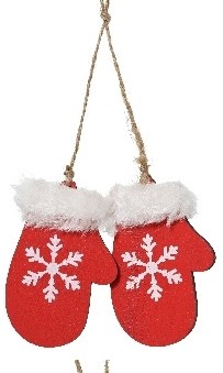 Hanger Houten Wanten Rood met wit / st Houten figuurtjes voor bloemschikken en kerstboom