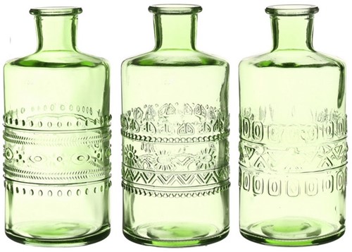 Gekleurde glazen flesjes Porto Softgreen  / stuk Porto bottle Ø7,5 h.14,5 cm