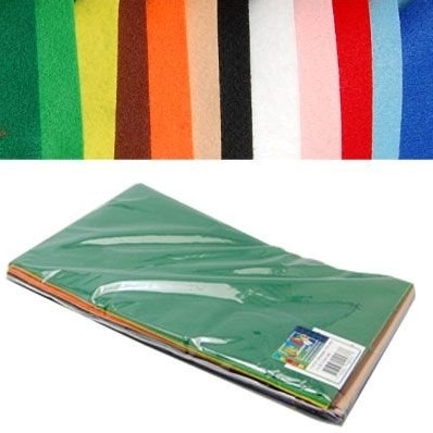 Viltlapjes pak van 12 lapjes +/- 20x30cm. 1mm dik Multicolor Viltlapje 20x30cm. 1mm