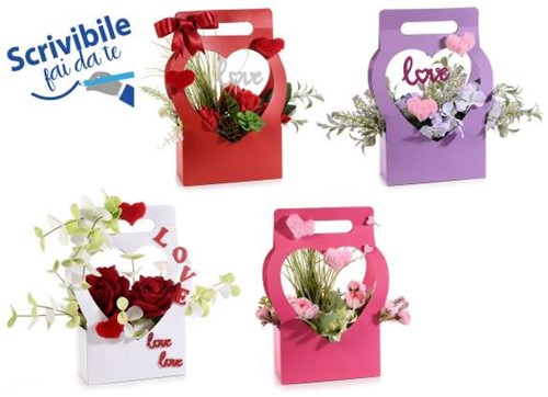 Bloementasje Hartvorm, Love, Valentijn voor steekschuim of plantje Wit of ROOD beschrijfbaar