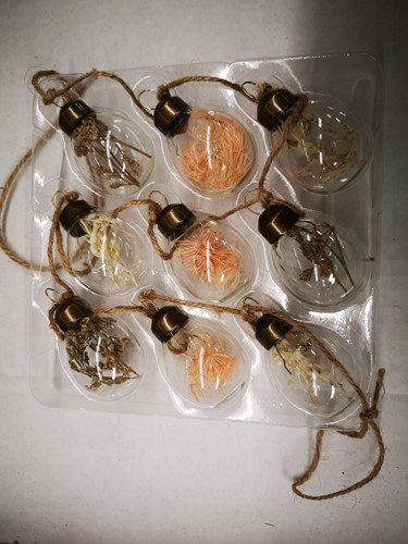 Glazen eieren bollen gevuld met droogbloemen Zalm/Wit Slinger met 9 stuks L120cm mooie hangers diameter 4 cm, ook los te gebruiken