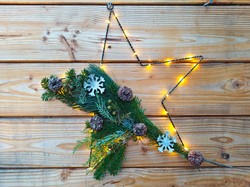 Actie Metalen frame LED metalen ster 30 leds, 40cm, warm wit, met timer voor bloemschikken en decoratie