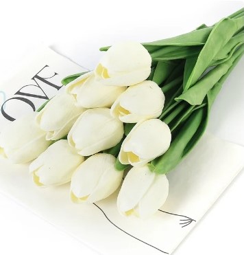 Actie Tulp Tulpen 33cm bundel kleur Ivory / Bundel +/-10st Tulpen Real Touch Foam