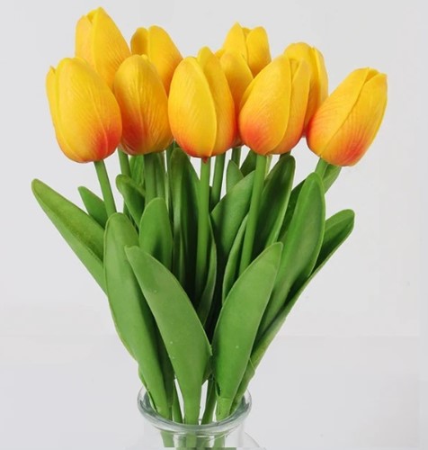 Actie Tulp Tulpen 33cm bundel kleur Geel/oranje blos J / Bundel +/-10st Tulpen Real Touch Foam