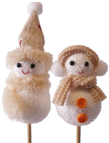 Winterpopjes Jennifer & Josh 7cm  op 50cm Lange stok per 5 stuks 2 verschillende