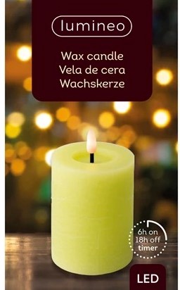 Actie Lumineo LED kaars WAX steady kan Binnen, met timer, Groen/warm wit dia7cm H 11.5cm / st Ledcandle vlameffect voor bloemschikken en decoratie