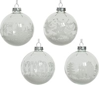 Kerstballen van Glas Transparant Kerstprint Snowflake etc  8 cm / per doos 12 stuks Supermooi! Gevuld met sneeuw. Bijzondere Decoratie voor Kerst 