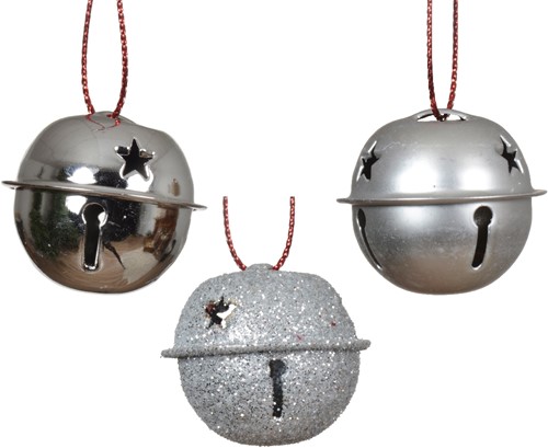 Christmas bells Kerstbelletjes Zilver +/-25 mm Doosje +/- 12 stuks Glans, mat en glitter Wedding Wands