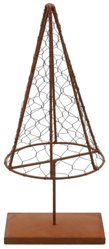 Frame Kerstboom/Gnome Kerstmuts op Voet – Rusty met Gaas – 33 cm Hoog voor bloemschikken en workshops