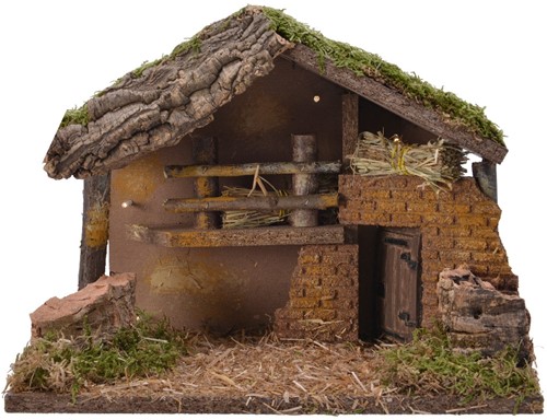 Kerststal Naturel met schors en mos S 30*17*21 cm FSC mix 70%