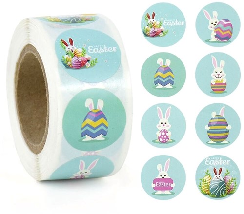 500 Stickers Labels Easter, Pasen,Voorjaar 2,5 cm rond LIchtblauw Z02/ L02  Sluitsticker