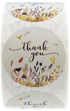 500 Stickers Labels Rol Thank you Veldbloemen rol kraft etiketten