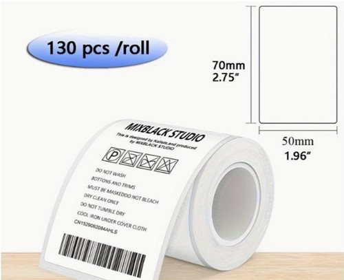 Thermische labels, WIT 50*70mm Stickers Labels Thermal Phomemo M110. M220, M221 / rol 130 labels om zelf foto, tekst, afbeeldingen op te printen
