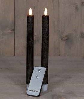 LEDkaarsen Rustiek Zwart Anna's Collection LED kaars 3D Flame Candle met afstandsbediening D 2,5 H 23 cm /2 stuks Ledcandle voor bloemschikken en decoratie