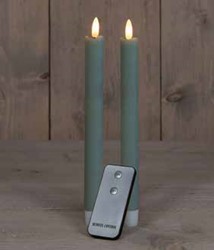 LEDkaarsen Rustiek Jade green groen Anna's Collection LED kaars 3D Flame Candle met afstandsbediening D 2,5 H 23 cm /2 stuks Ledcandle voor bloemschikken en decoratie