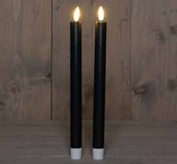 Actie LEDkaarsen Zwart Anna's Collection LED kaars 3D Flame Candle D 2,5 H 25 cm /2 stuks Timer Ledcandle voor bloemschikken en decoratie