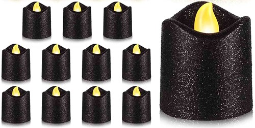 Actie Led Minikaarsje ZWART GLITTER         PER STUK! mooi klein kaarsje, kunnen in waxinehouder