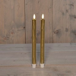 Actie LEDkaarsen Goud Anna's Collection LED kaars 3D Flame Candle D 2,5 H 23 cm /2 stuks Timer Ledcandle voor bloemschikken en decoratie