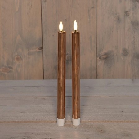 Actie LEDkaarsen Koper Anna's Collection LED kaars 3D Flame Candle  2,5 H 23 cm /2 stuks Timer Ledcandle voor bloemschikken en decoratie