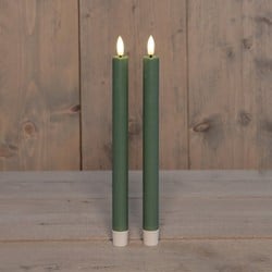 Actie LEDkaarsen Jade Groen Anna's Collection LED kaars 3D Flame Candle  D 2,5 H 23 cm /2 stuks Timer Ledcandle voor bloemschikken en decoratie