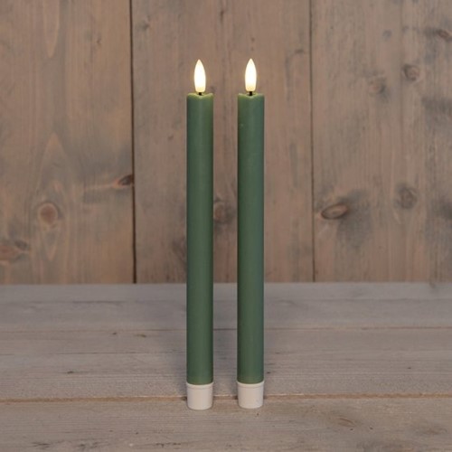 Actie LEDkaarsen Jade Groen Anna's Collection LED kaars 3D Flame Candle  D 2,5 H 23 cm /2 stuks Timer Ledcandle voor bloemschikken en decoratie