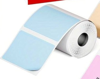 Thermische labels, PASTELBLAUW 40*30mm Stickers Labels Thermal / rol 230labels tbv bv Phomemo M110. M220, M221 om zelf foto, tekst, afbeeldingen op te printen