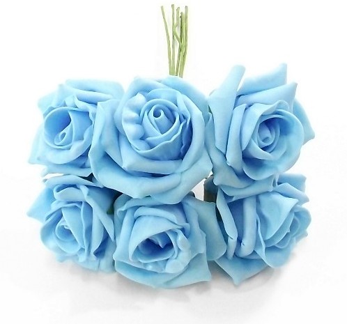 foam roos Princess Kleurvast Lichtblauw 6 cm. BUNDEL 6 Baby blauw