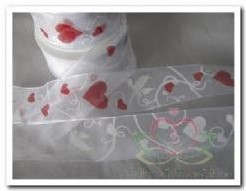 Lint Organza Duiven + Harten 40mm dr/ rol Lint Organza D